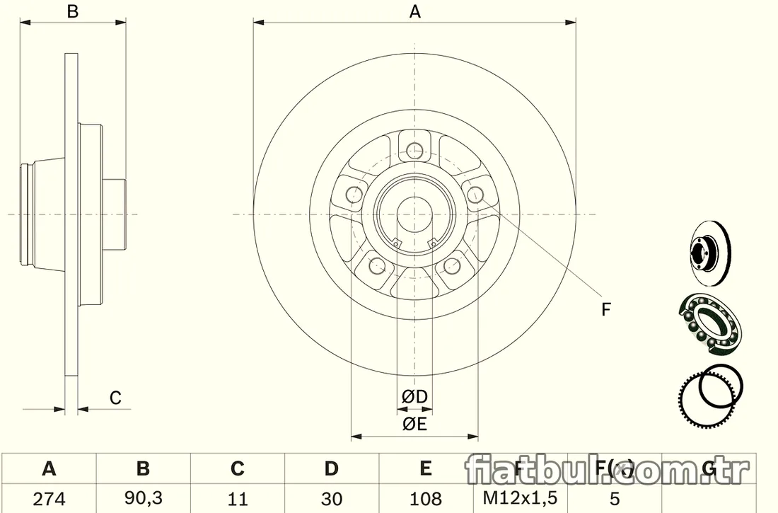 BOSCH 0986479015 Fren Disk Ayna - BOSCH - 0986479015