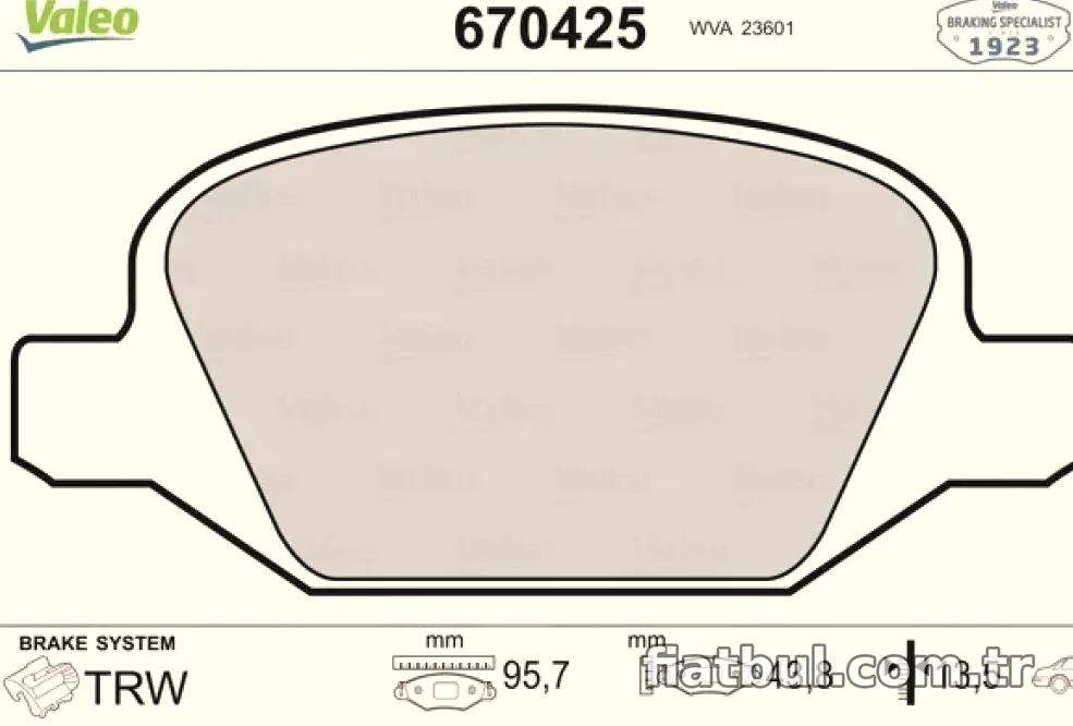 ARKA FREN BALATASI PUNTO II 03> 1,8I 1,9JTD PUNTO II 99 03 1,8I PANDA 03>1,2I 1,3JTD - Valeo - VALEO 670425