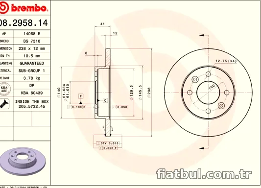 BREMBO 08295814 Fren Disk Ayna - BREMBO - 08295814