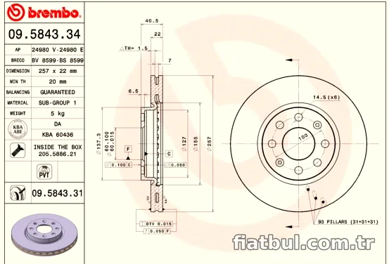 BREMBO 09584334 Fren Disk Ayna - BREMBO - 09584334